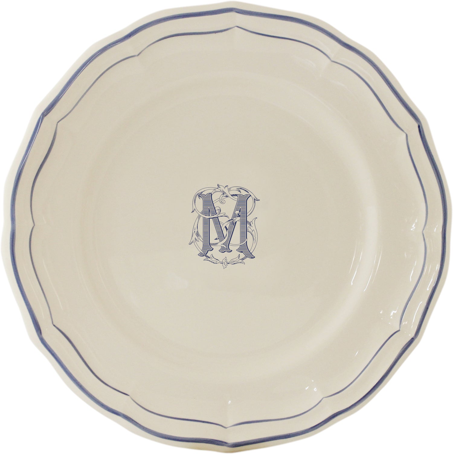 Gien Filets Bleu Dinner Plate Monogram M