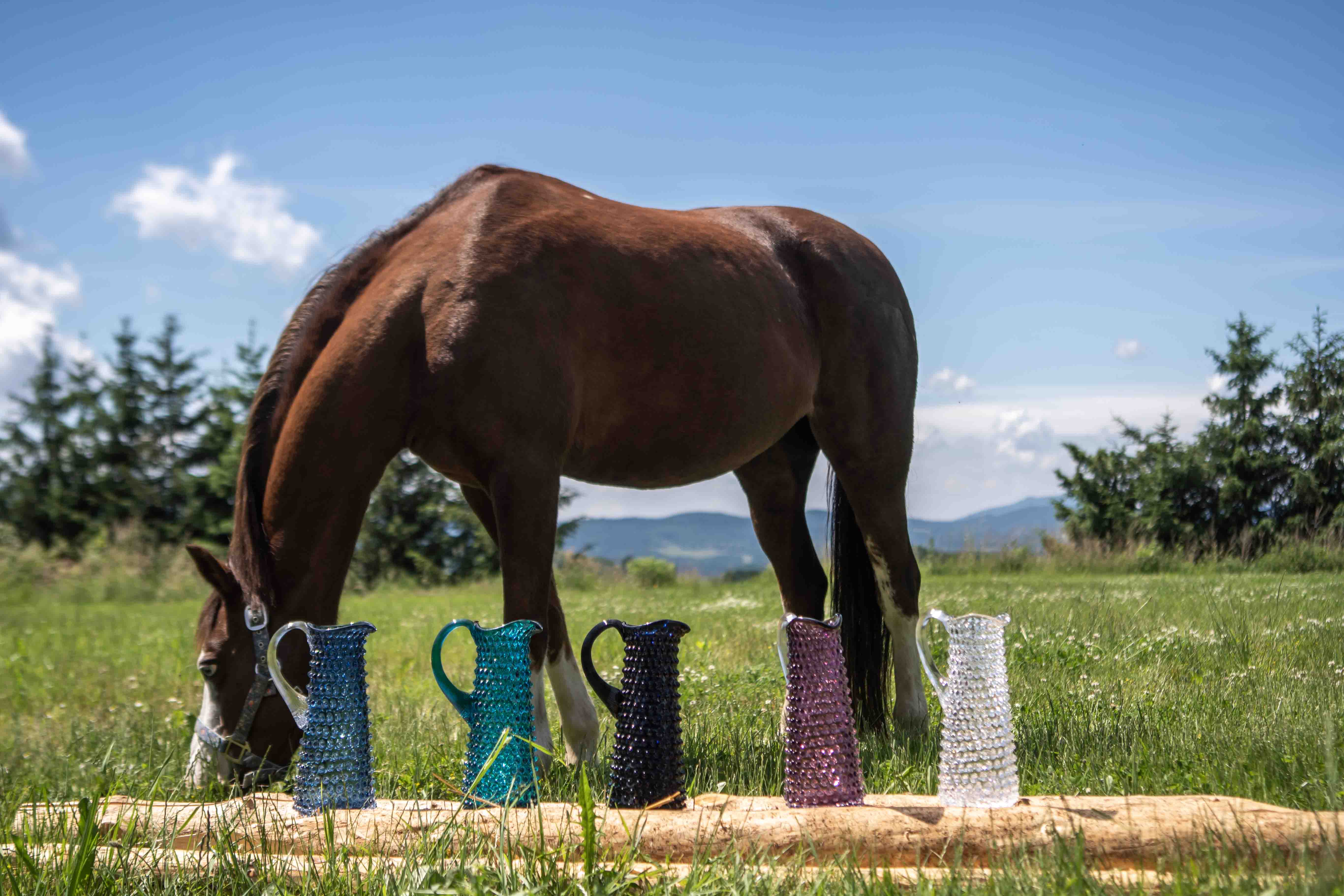 Klimchi Aquamarine Hobnail Pitcher